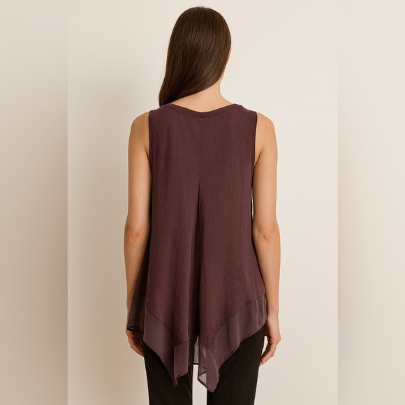 Vera Wang Sleeveless Satin Chiffon Asymmetrical Hem V Neck Top Purple sz Small - Picture 2 of 8